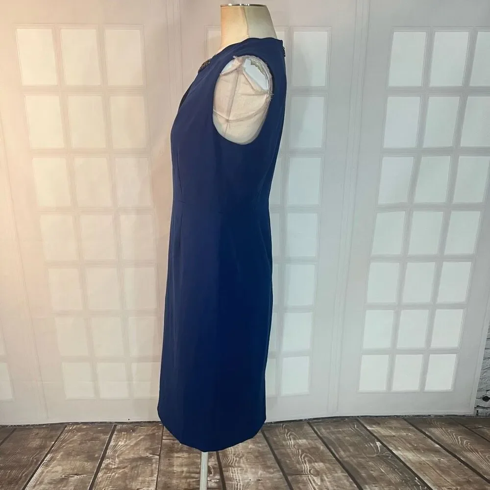 Bcbgmaxazria Samantha beaded neckline sheath dress in blue depth size 8